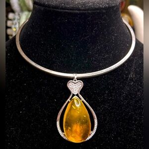 Statement Amber Cz Sterling Pendant